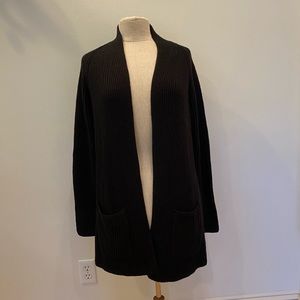 Ellen Tracy Womens Black Ribbed  Knit Long  Cardigan 2 Exterior Pockets /Size XL